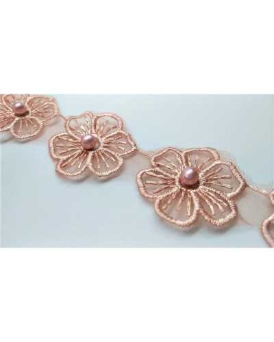 50 Cm Passamaneria Fiori Perlina Ritagliabili Rosa Antico 13 Pezzi Alta 35 Mm