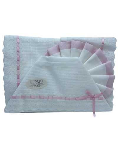 Casa de sol completa Hoja de lino algodón rosa blanco lienzo Aida