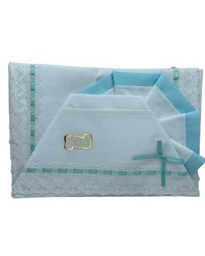 Cuna completa hoja cobertizo algodón verde blanco lienzo aida