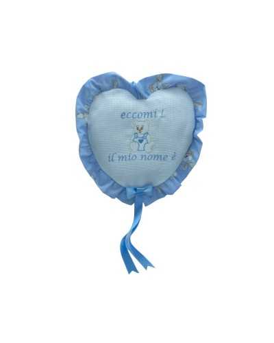 Cockard bow celestial heart padded heart canvas white white bear 30x40 cm
