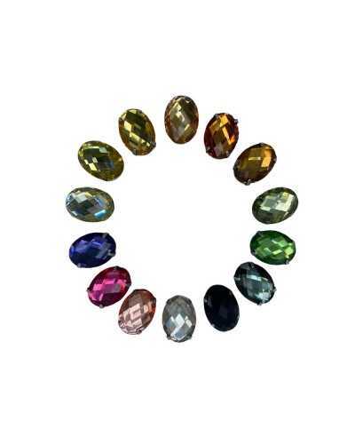 Bisel De Aluminio Oval Facetado Con Piedra De Strass De Resina Cosible Color Sólido 22x17 Mm