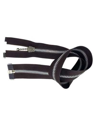 Zip zip zip zip Brown chain 5 metal Divisible silver 47 cm