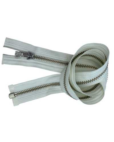 Zip Teilbarer Zip-Verschluss Weiß Milch Kette 6 Metall Silber Cm 64