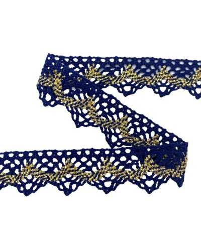 Spitzenbesatz Tombolo Band Baumwollkarmen Blau Gold Lurex Hoch 3 cm