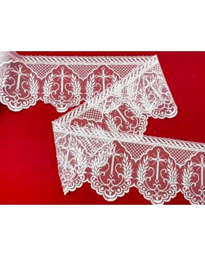 Heilige Spitze-Zutraten Kirche Tüll Weiß Stickerei Kreuz Spiga High 12 cm