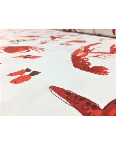 50 Cm Upholstery Fabric Panama Print Lobster Starfish Shells Fish White Background High 2.90 Mt