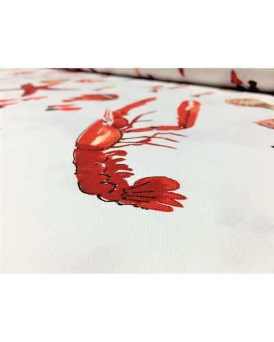 50 Cm Upholstery Fabric Panama Print Lobster Starfish Shells Fish White Background High 2.90 Mt