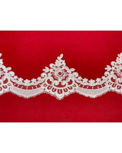 Pasamanería Tul Encaje Rebrodè Punta Festoneada Nupcial Flor Blanco Leche 12 Cm Alto