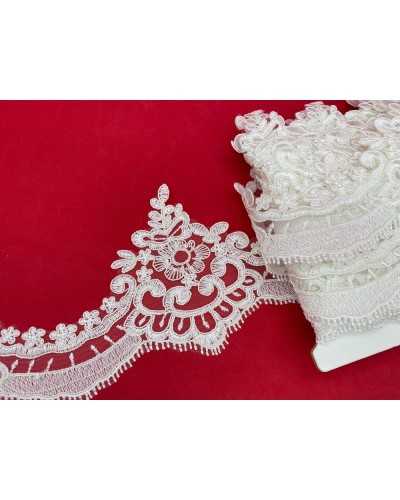 Trimmings Tulle Lace Rebrodè Scalloped Tip Bridal Milk White Flower 12 Cm High