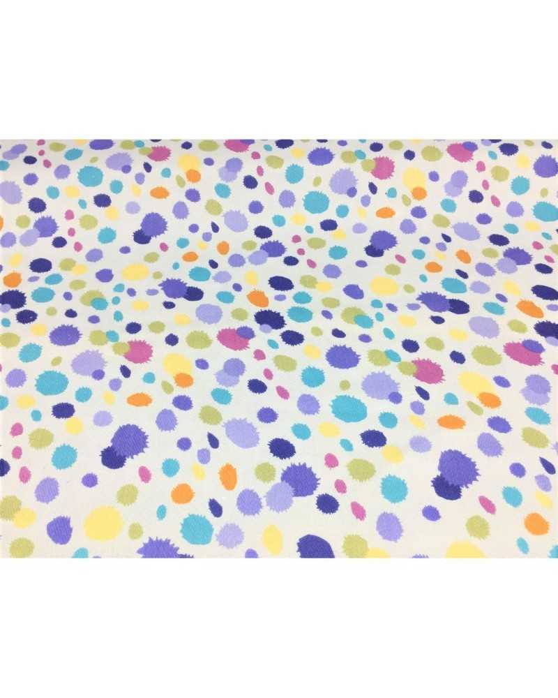 50 cm Piqué upholstery fabric printed on a light blue background with a sprayed spots design 280 cm high in cotton