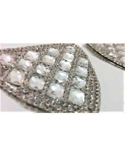 Écusson Thermocollant Bouclier Pierres Strass 70x55 Mm Argent Noir