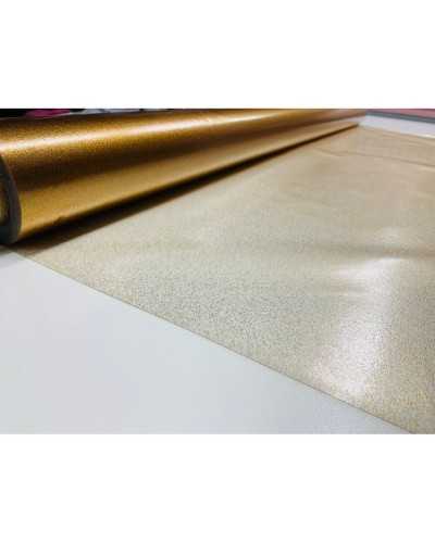 Mantel de plastico pvc transparente con purpurina dorada de 140 cm de alto