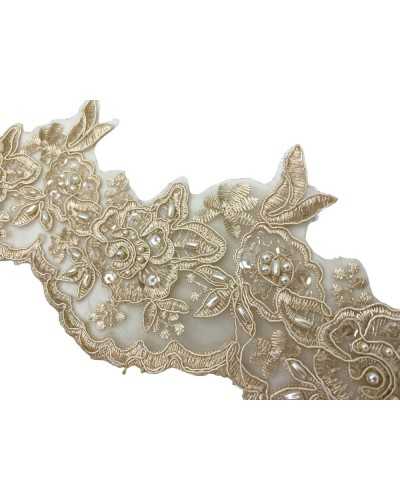 50cm Lace Trimmings Embroidery Ivory Dark Organza Flower Pearls Beans Sequins High 11cm