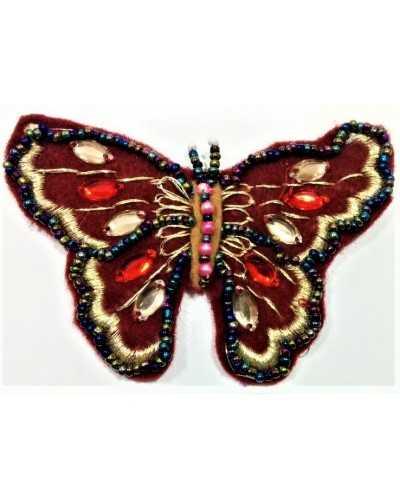 Tissu à Coudre Application Fil Lurex Doré Broderie Papillon Perles Pierres 9x6 Cm