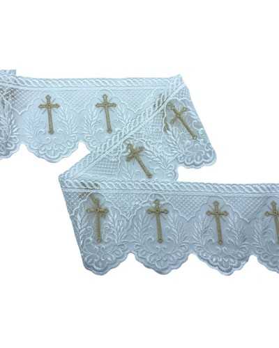 Cordones de encaje sagrado Iglesia de la iglesia Milk White Spiga Bordado Cross Gold Wire Lurex High 12 cm